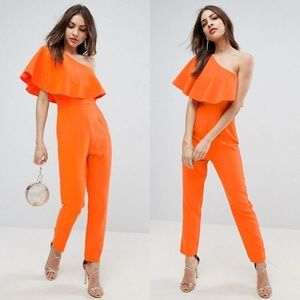 Asos curve one shoulder orange jumpsuit size 16
